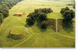 Aerial view of the Etowah Mounds site in Cartersville, GA