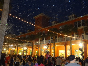 "Snow" falls on Market Street in downtown Celebration. (c) 2013